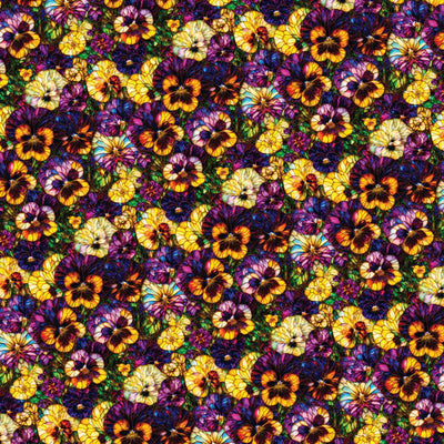 Camelot Fabrics, Gigi in the Garden, Stained Glass Pansies Cotton Fabric