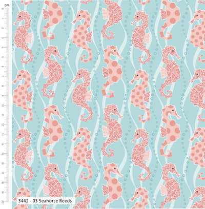 Craft Cotton Company, Seahorses Reeds, Tranquil Shores, Cotton Fabric