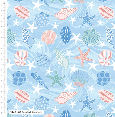 Craft Cotton Company, Painted Seashells, Tranquil Shores, Cotton Fabric