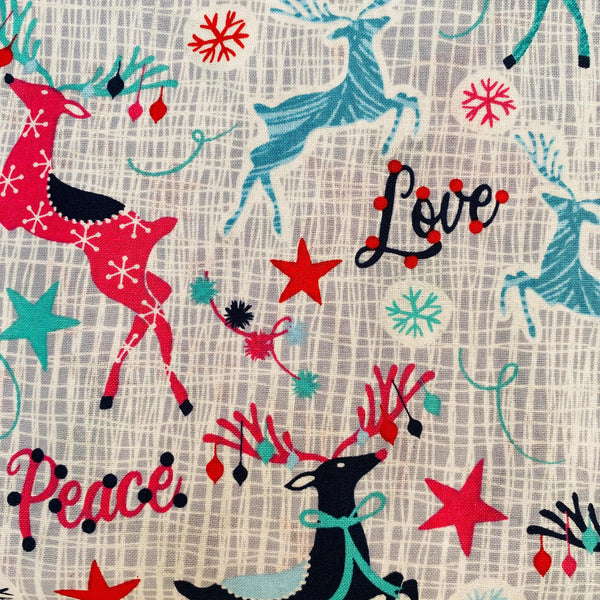 Christmas Joy, Colourful Reindeer Christmas Cotton Fabric - Sunnyside ...