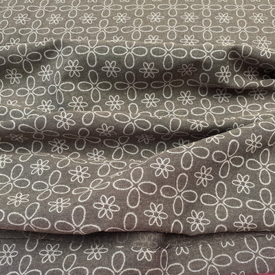 Charcoal Stitch Floral Polycotton