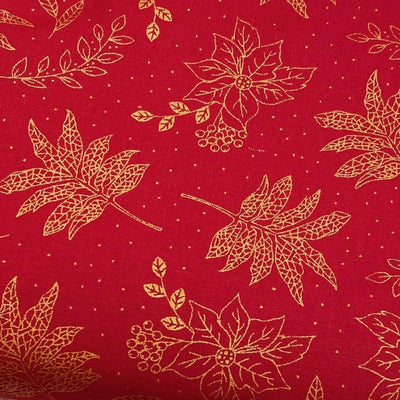 Classic Poinsettia Gold and Red, Cotton Fabric