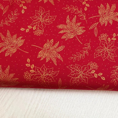 Classic Poinsettia Gold and Red, Cotton Fabric