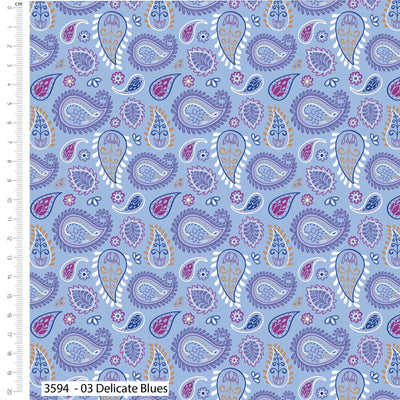Craft Cotton Company, Delicate Blues, Paisley Hues Cotton Fabric