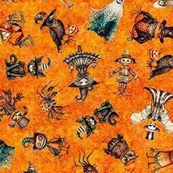 Quilting Treasures, Halloween Characters Orange, Jeepers Creepers Cotton Fabric