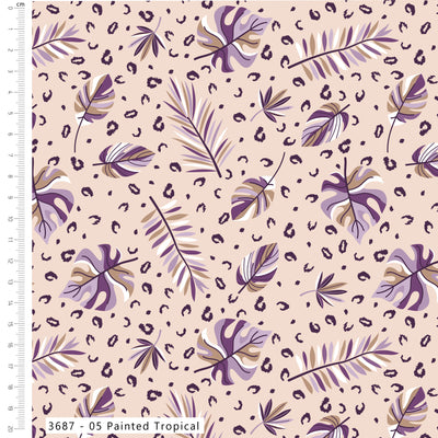 Craft Cotton Company, Tropical  Leaves, Amethyst Jungle Cotton Fabric