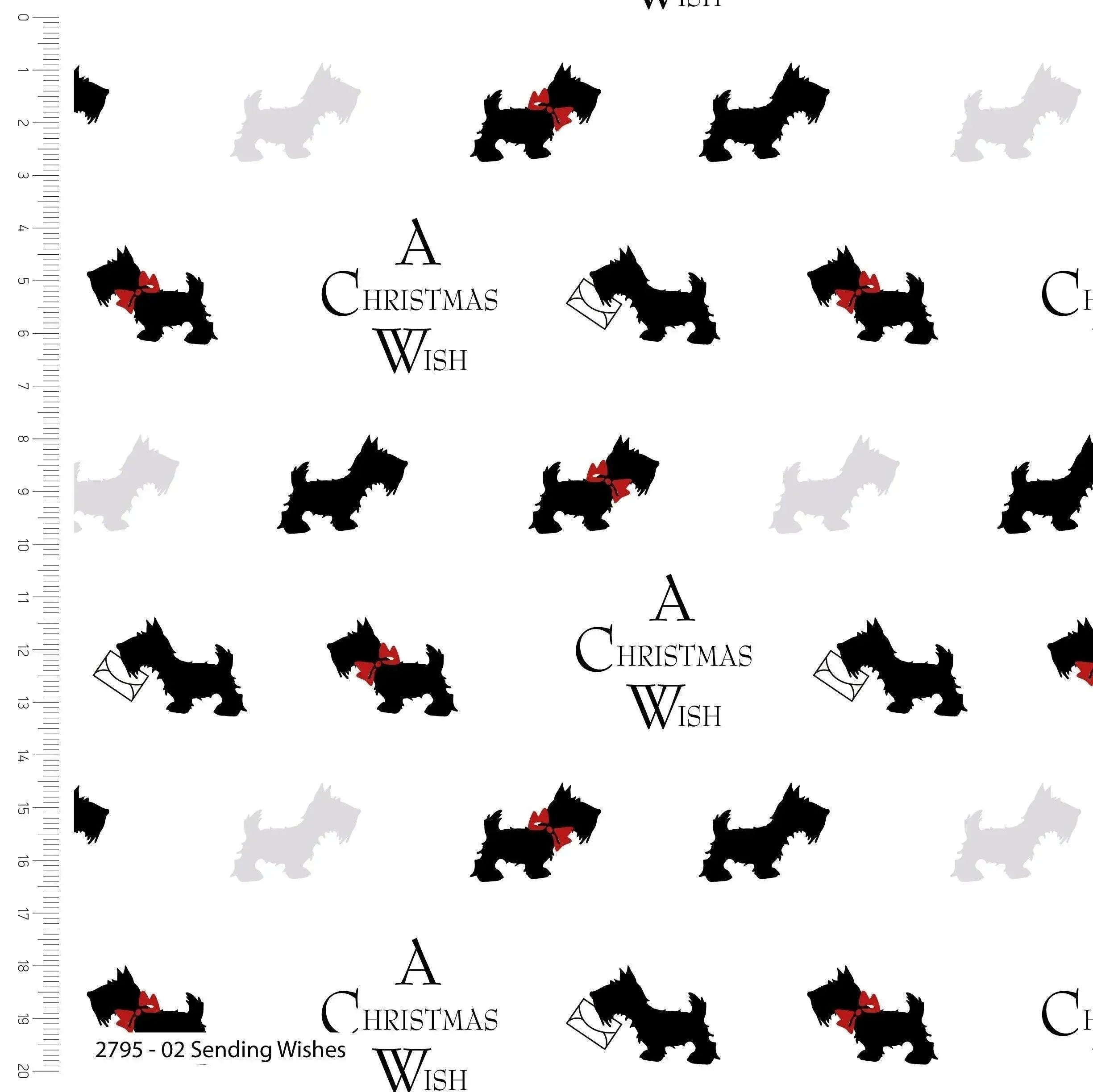 Scottie Dogs, Sending Wishes, Cotton Fabric Sunnyside Fabrics UK