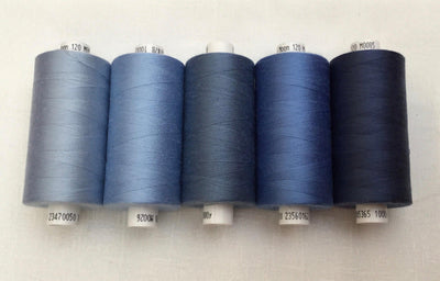 Shades of Blue, Moon Thread, Pack of 5 - Sunnyside Fabrics UK - cotton thread, gold thread, moon thread, polyester thread, yellow thread - {{product.type}} - sunnysidefabricsuk.com