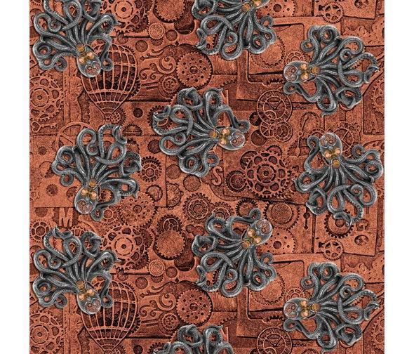 Steampunk Fish Fabric, Mechanical Fish, Cotton or Fleece, 3642