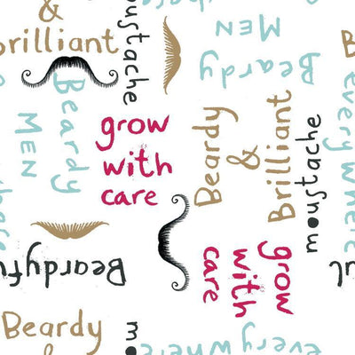 Words, To Beard or Not to Beard Fabric - Sunnyside Fabrics UK - barber shop, beard, cheap cotton fabric, cotton, cotton fabric, cotton fabrics, cotton poplin, cotton thread, moustache, scissors - {{product.type}} - sunnysidefabricsuk.com