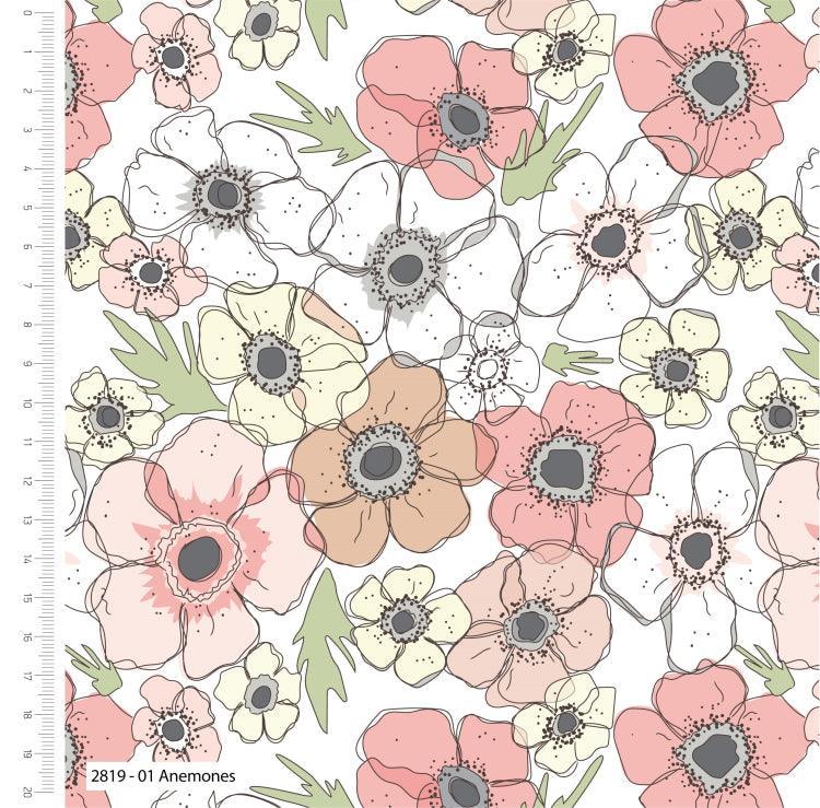 Anemone Flowers, Cotton Fabric  Sunnyside Fabrics UK - Sunnyside