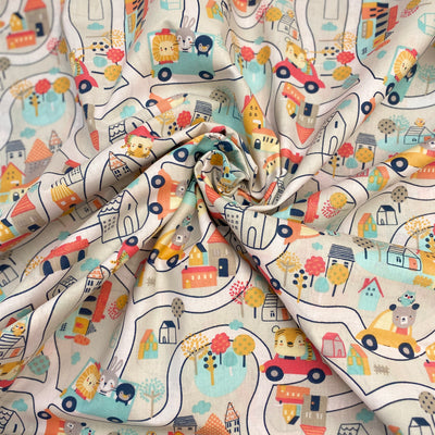 Childrens Cotton Fabric Bears in Cars