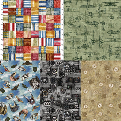 3 Wishes Fabric, Aviation Control Panel Grey, First in Flight, Cotton Fabric