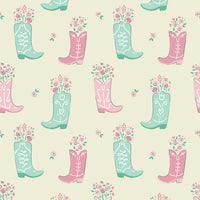 Camelot Fabrics, Rodeo Rose Cowboy Boots Cream, Cotton Fabric