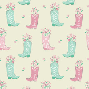 Camelot Fabrics, Rodeo Rose Cowboy Boots Cream, Cotton Fabric