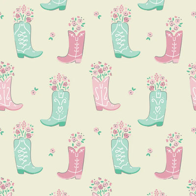 Camelot Fabrics, Rodeo Rose Cowboy Boots Cream, Cotton Fabric