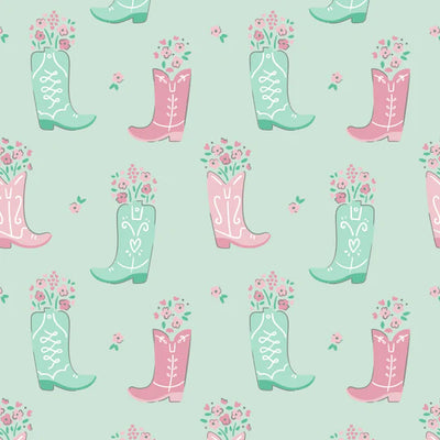 Camelot Fabrics, Rodeo Rose Horse Shoes Mint, Cotton Fabric