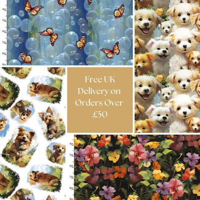 3 Wishes Fabric, Blue Butterflies and Bubbles, Fur-ever Friends Cotton Fabric