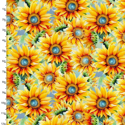 3 Wishes Fabric, Sunflower Jewels Yellow, Hummingbird Bouquet, Cotton Fabric