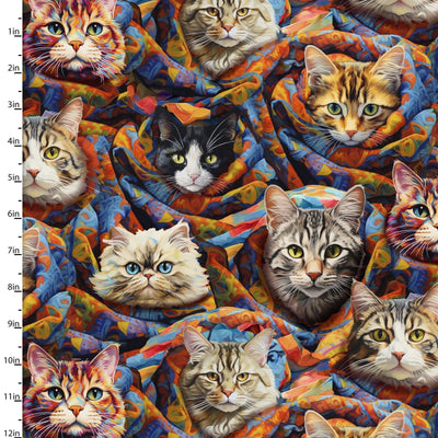 3 Wishes Fabric, Cat Theme Cotton Fabric, Purrfectly Playful