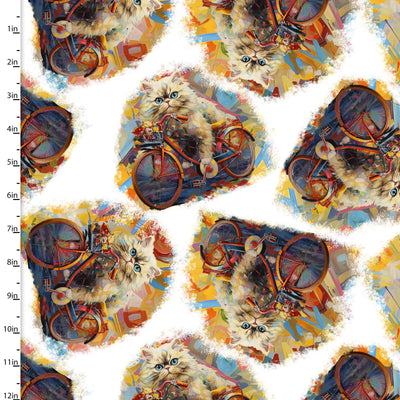 3 Wishes Fabric, Floral Ride, Cats Riding Bikes, Purrfectly Playful, Cotton Fabric