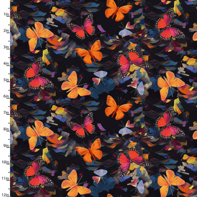 3 Wishes Fabric, Bold Butterflies Black,  Purrfectly Playful, Cotton Fabric