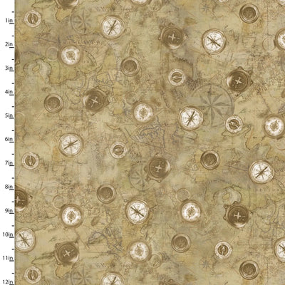 3 Wishes Fabric, Lead the Way Tan, First in Flight, Cotton Fabric