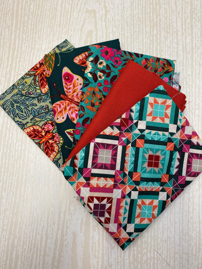 3 Wishes Fabric, Folk Flora Cotton Fabric Bundle, Caroline Alfreds