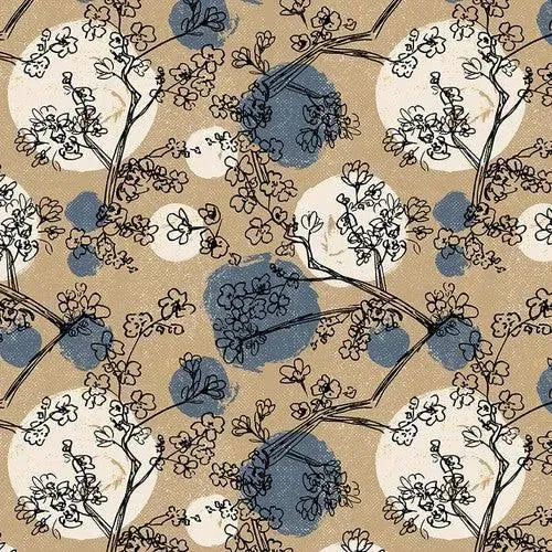 Modern Abstractions Dots with Flower Sketches Tan - Bentpath Studio - PER QUARTER METRE Modern Abstractions Dots with Flower Sketches Tan - Bentpath Studio - PER QUARTER METRE
