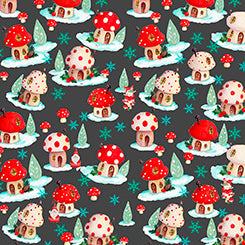 Gnome for the Holidays, Mushroom Houses, Cotton Fabric