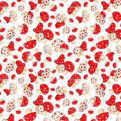 Gnome for the Holidays, Scattered Mushrooms, Cotton Fabric