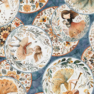 Quilting Treasures, Girl Vignettes Denim. Cotton Fabric