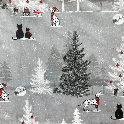 Out in the Snow, Christmas Pets Cotton Fabric