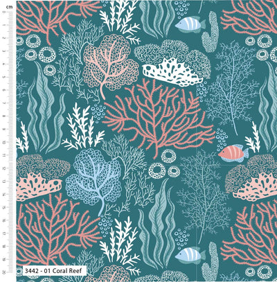 Craft Cotton Company, Coral Reef, Tranquil Shores, Cotton Fabric