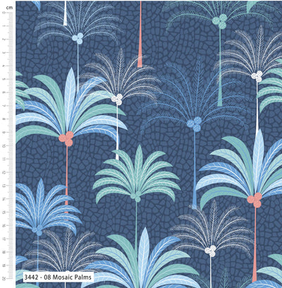 Craft Cotton Company, Mosaic Palms, Tranquil Shores, Cotton Fabric