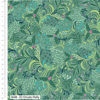 Craft Cotton Company, Ornate Holly, Christmas Cotton Fabric