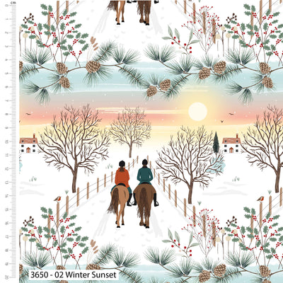 Christmas in the Country, Winter Sunset, Cotton Fabric