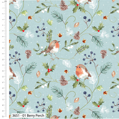 Feathered Foliage, Berry Perch Cotton Fabric