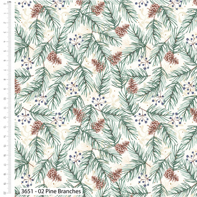 Feathered Foliage, Pine Branches Cotton Fabric