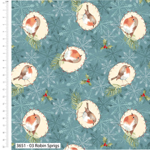 Feathered Foliage, Robin Sprigs Cotton Fabric