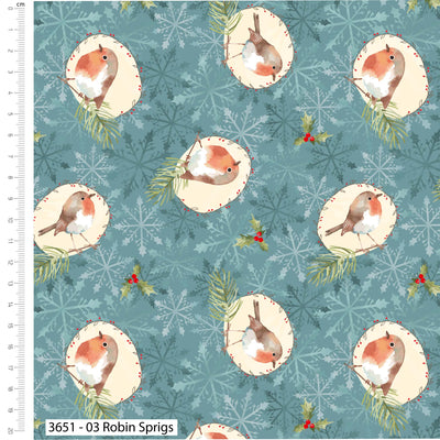 Feathered Foliage, Robin Sprigs Cotton Fabric