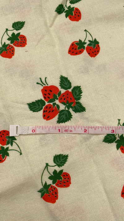 Linen Viscose Strawberry Remnant | Scattered Strawberry Print | Red & Green | 56" x 14"