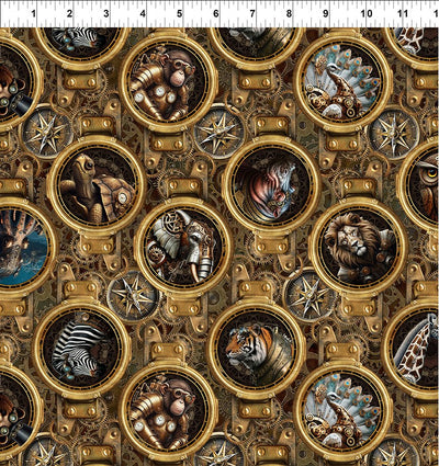 Steampunk Multi Portraits Cotton Fabric