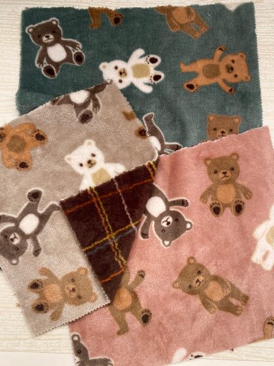 Teddy Fleece Fabric Remnants – Double Sided Teddy & Check | Pack of 3
