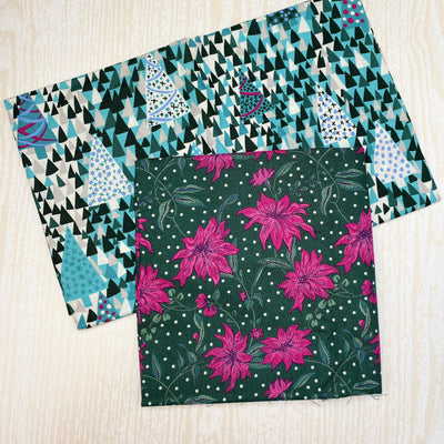 Liberty Cotton Fabric- Seasons Greetings, Poinsettia Pink/Green