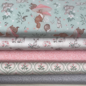 Sweet Woodland Grey Quilting Cotton Fabric | 3 Wishes Fabric | Licensed by Jo Taylor