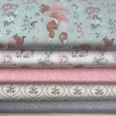 Sweet Woodland Grey Quilting Cotton Fabric | 3 Wishes Fabric | Licensed by Jo Taylor