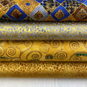 Robert Kaufman, Gold and Blue Fabric Bundle, Gustav Klimt, Cotton Fabric