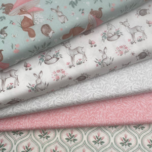 Sweet Woodland White Quilting Cotton Fabric Bundle | 3 Wishes Fabric | Licensed by Jo Taylor