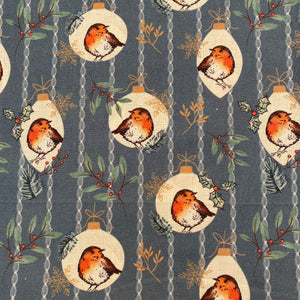 Craft Cotton, Robins in Baubles Christmas, Christmas Cotton Fabric